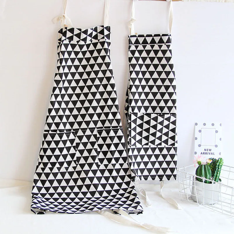 

Black Geometric Pattern Apron Women Men Adult Children Bibs Home Cooking Baking Shop Cleaning Apron Kitchen Accessory 46101