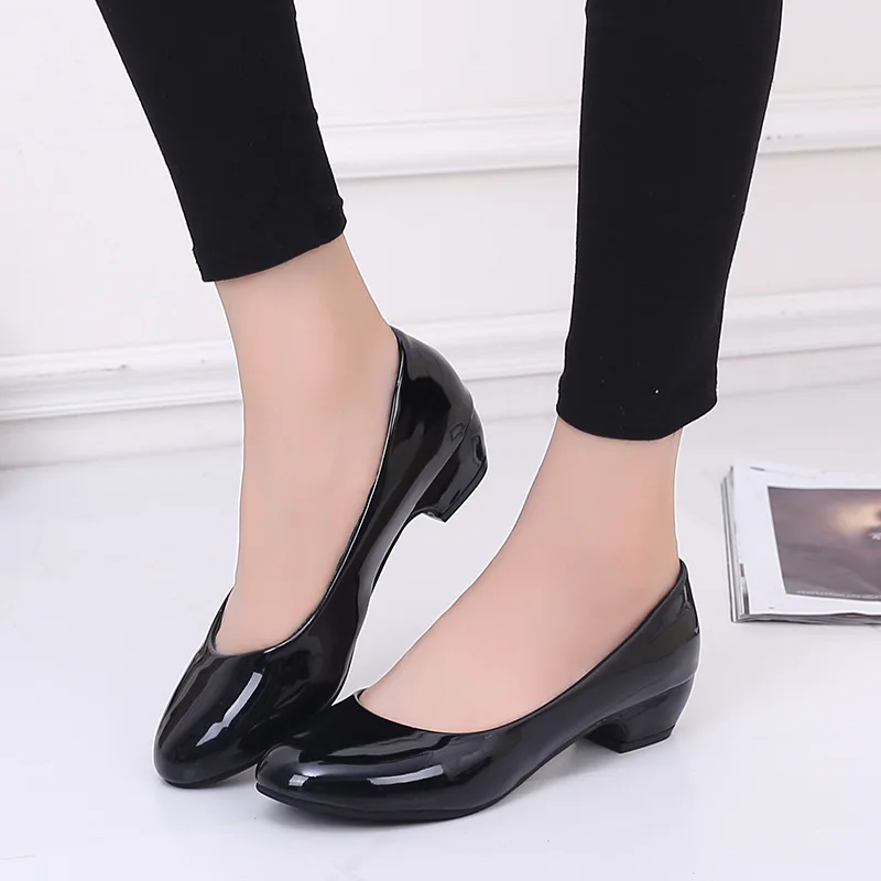 

2018 Women Pumps Spring and Autumn Leather Thick High Heels Shoes Women Slip On Footwear Work Shoes Ladies Party Dress Shoes