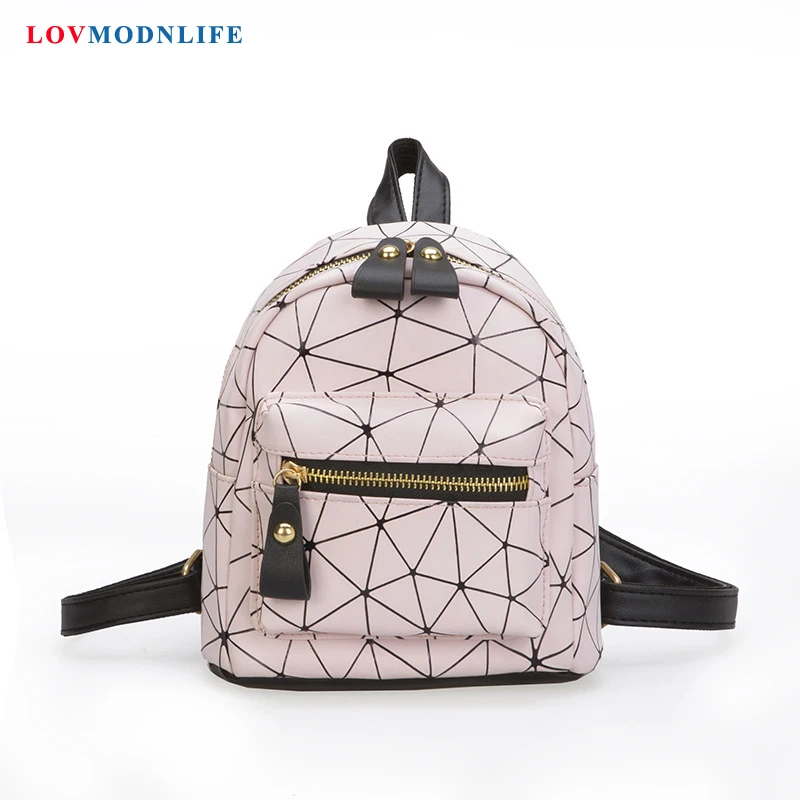 

Mini Backpacks For Women Girls 2019 Summer Geometric School Bag Pack Black Small Female Leather Backpack Waterproof Bagpack Pink