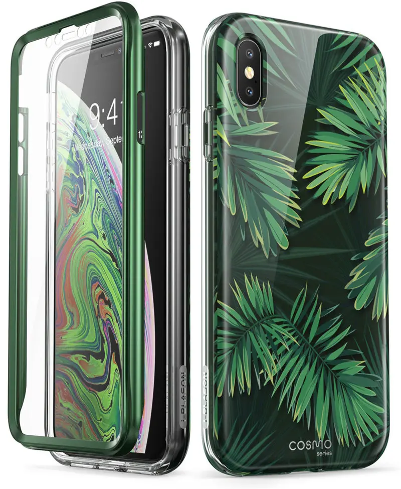 Чехол для iPhone Xs Max, 6,5 дюймов, i-Blason Cosmo, серия, полный корпус, блестящий Мраморный бампер, чехол со встроенной защитной пленкой - Цвет: Green