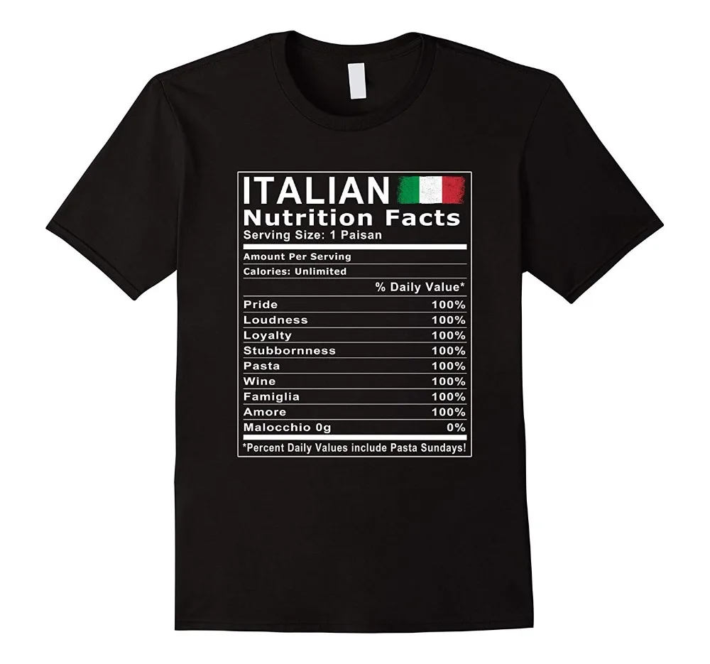 

Italian Nutrition Facts Fashion Men and Woman T Shirt Free Shipping Top Tees Custom Any Logo Size Hip Hop T Shirt