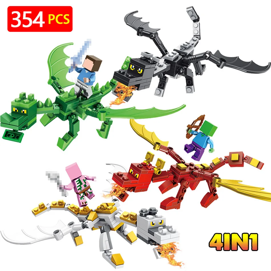 

New Technic Blocks Compatible With LegoINGLYS Minecrafted Flying Dragon Fighting My World Building Blocks DIY Toys For Children