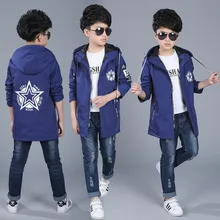 

5-13T baby boy child Kids blue Star Print Hooded Coat Jacket Windbreaker Outerwear autumn Clothes coats boys clothes for 10Years