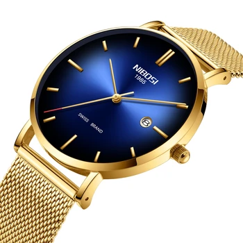 

NIBOSI Men Watches Top Luxury Ultra Thin Date Clock Male Blue Steel Mesh Strap Business Sports Quartz Wrist Watches Male Clock