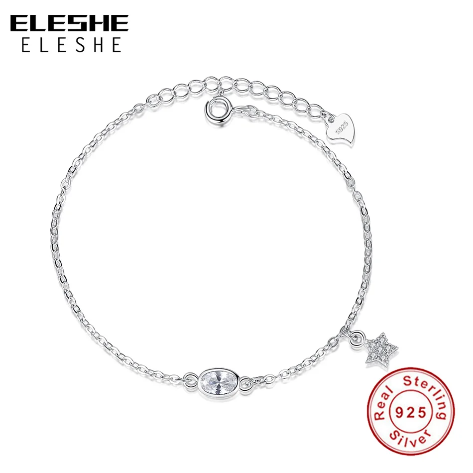 ELESHE 925 Sterling Silver Star Charm Bracelet with Zirconia CZ Adjustable Chain Bracelet for Women Fashion Jewelry 2018