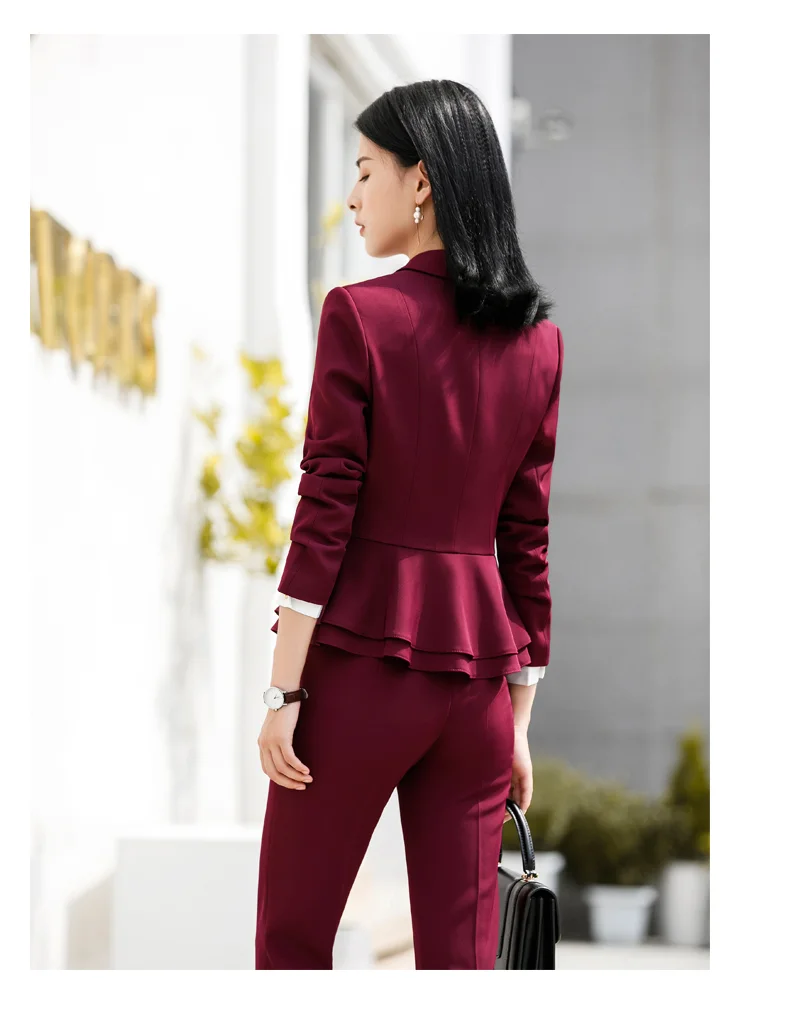 Elegant Uniforms Women Suit Office Lady Formal Blazer Set 2 Piece Pants Suits Fashion Jackets Trouser Autumn Winter XL 4XL