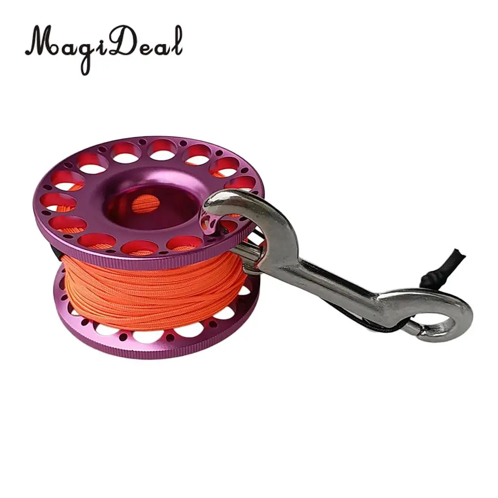 MagiDeal Red Aluminum Alloy Scuba Diving Finger Reel Spool with 15/30m Line Bolt Snap for Snorkeling Freediving Accessories