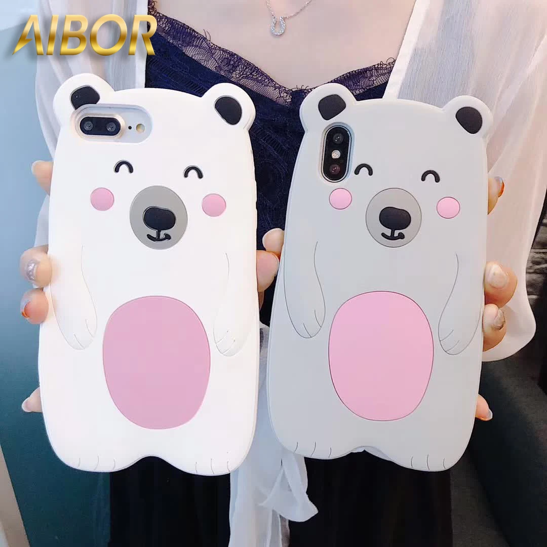 3D Cute Cartoon Animal polar bear Soft Silicon Phone Case For iPhone X 6 6S Plus 7 8 Plus 3D white bear Rubber back cover Cases