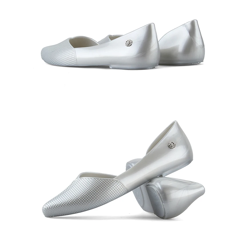 

Women Flats Summer Hot Sale Korea Chic Pointed Toe Women Jelly Shoes Water-proof Concise Solid Color Flat Outdoor Rain Shoes