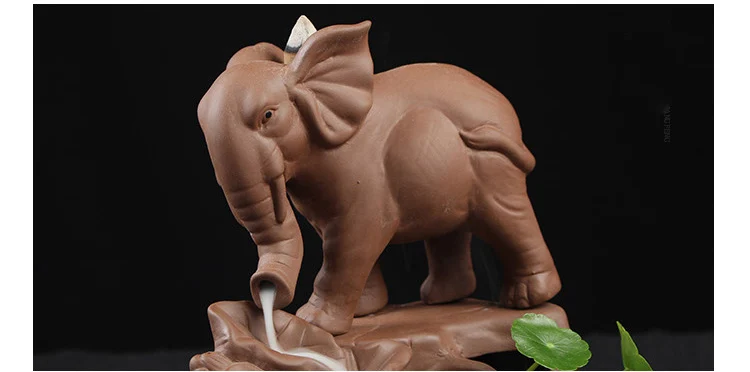 Elephant Backflow Incense Burner+ 20Pcs Incense Gift Cones Purple Clay Incense Censer Use In Home Office
