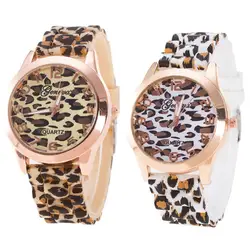 Модные унисекс Женева Leopard силиконовые желе гель Аналоговые кварцевые наручные часы Элитный бренд повседневное часы женские часы A40