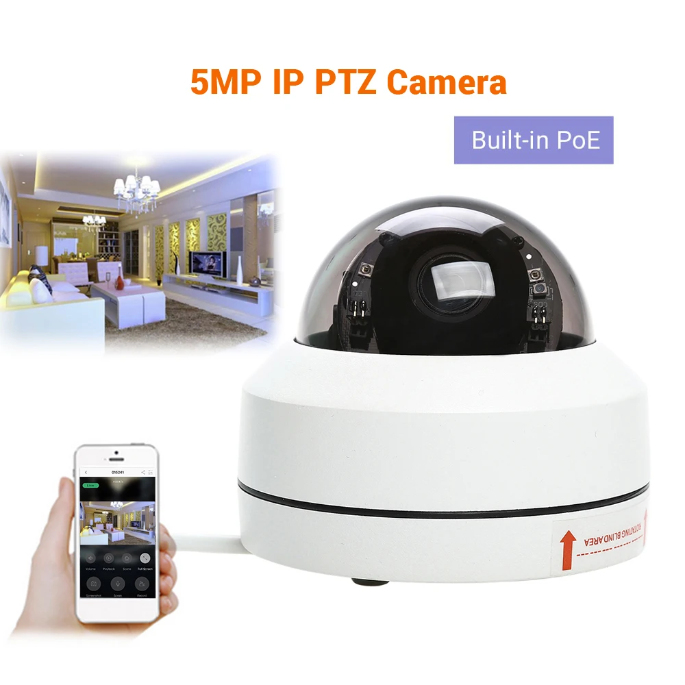 

5MP HD 1080P POE IP PTZ Camera Security Onvif 5X Zoom Network Infrared Dome P2P