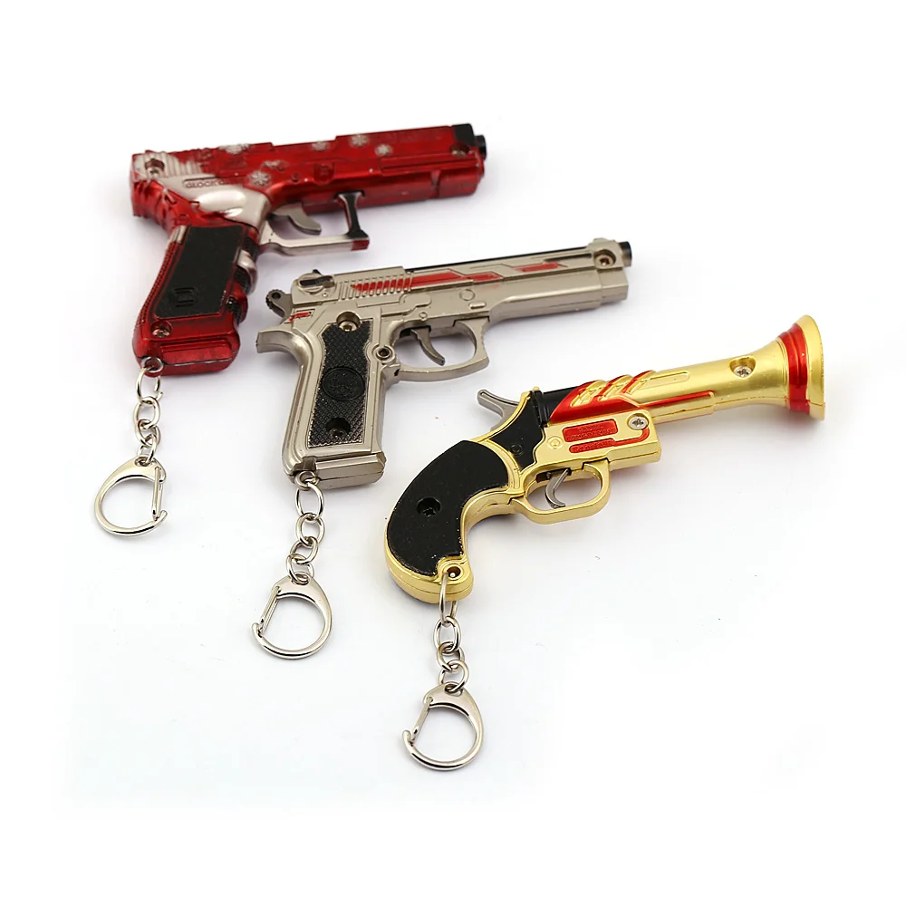

llaveros Game PUBG Keychain Car Metal Gun Model Key Holder Leather Case Weapon Pendant Key Rings Men Jewelry hombre 2019 New