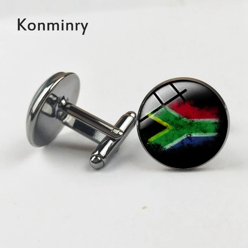 Fashion South Africa Flag Cufflinks Handmade Round Glass Cuff links For