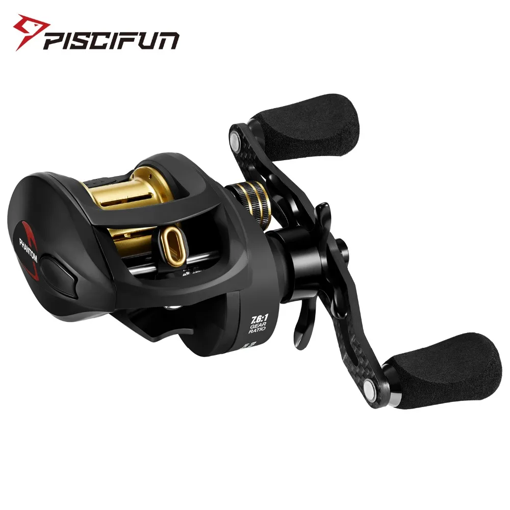 Piscifun Phantom S Baitcasting катушка 2 шестерни соотношение низкий профиль рыбалка катушка ручка из карбона серебристый, черный золото 6,5/8,1 кг Макс Перетащите