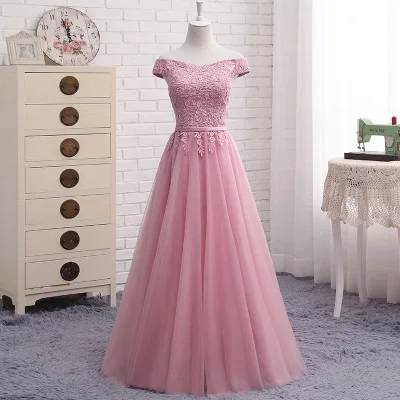 Long 145 QNZL987D# платье подружки невесты с открытыми плечами, ярко-розового цвета, на шнуровке, Новинка весна-лето, короткое платье средней длины, стильное платье для выпускного вечера - Цвет: Long 145