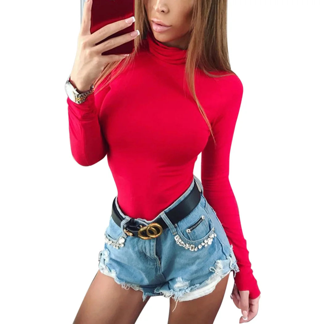 

Fashion Cotton Long Sleeve Bodysuits Women Turtleneck Skinny Playsuits Body Suits Women 2018 Autumn Winter Sexy Overall Jumpsuit