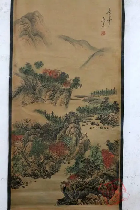 

Antique QingDynasty Hand-painted Chinese calligraphy painting--Landscape, decoration murals, crafts /collection & adornment