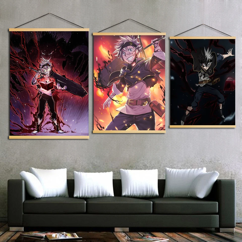 

Wall Artwork Home Decoration Black Clover Asta Demon Canvas Hanging Painting Posters Printed Solid Wood Scroll For Living Room