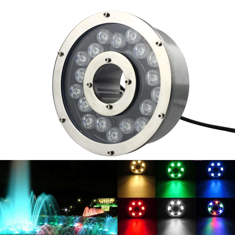 

RAYWAY 6W 12W 18W LED Fountain Lamp IP68 Warm White RGB Underwater Swimming Pool light AC/DC 12V-24V Pond Decorative Lighting