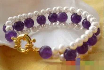 

FREE SHIPPING>>>@@ 3746 white round cultured PEARL amethyst bead bracelet