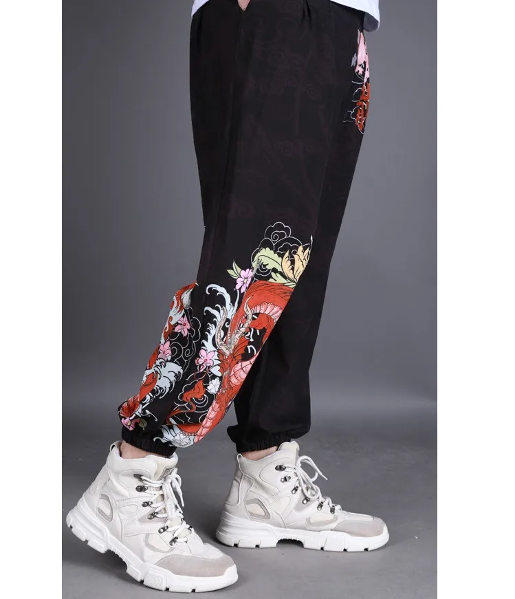 Хип-хоп брюки Для мужчин в китайском стиле Повседневное свободные шаровары Штаны Дракон Узор Свободные мешковатые Для мужчин s пот Штаны плюс Размеры джоггеры DS50567
