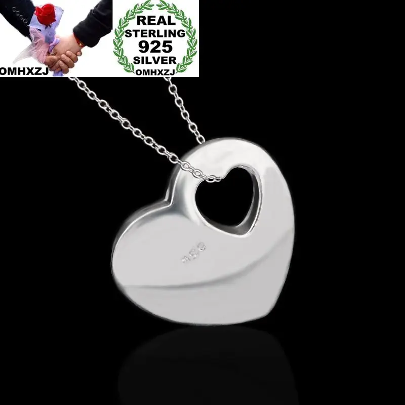 

OMHXZJ Wholesale Personality Fashion OL Woman Girl Gift Silver Heart In Heart 925 Sterling Silver Charm Pendant Necklace CH68