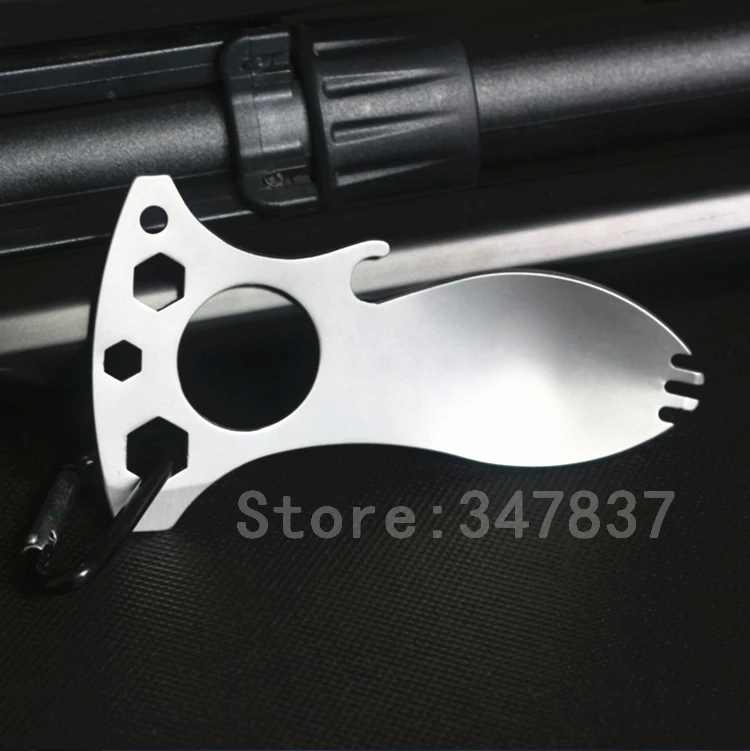 Outdoor Tableware Multi functional Screwdriver Bottle Opener Spoon fork Camping Survival Tool Sliver Black Color