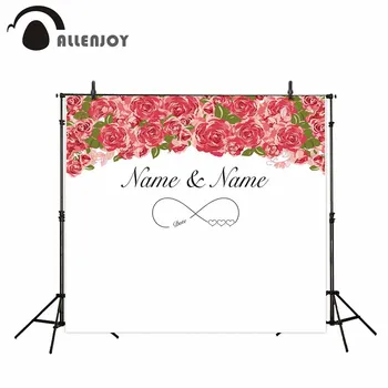 

Allenjoy photography backdrops Wedding background red flowers custom name date love hearts camera photographic professional