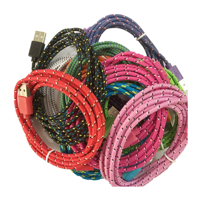 Colorful 2M 6FT Braided Nylon 8pin USB Date Sync Charging Cable for