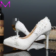 2016 weiße Perle Braut Kleid Schuhe Formale Kleid High Heels Spitz Hochzeitsbankett Partei Prom Schuhe 4 Zoll Stiletto ferse