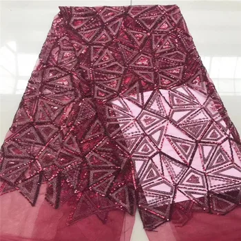 

2019 Latest Nigerian Lace for Dress High Quality Embroidery French Tulle Mesh African Lace Fabric With Sequins Swiss Voile Lace