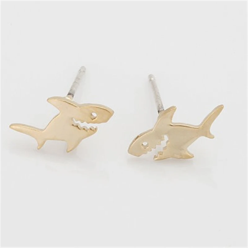Cute Tiny Shark Animal Earring Jewelry Gold/Silver Plated Sea Animals