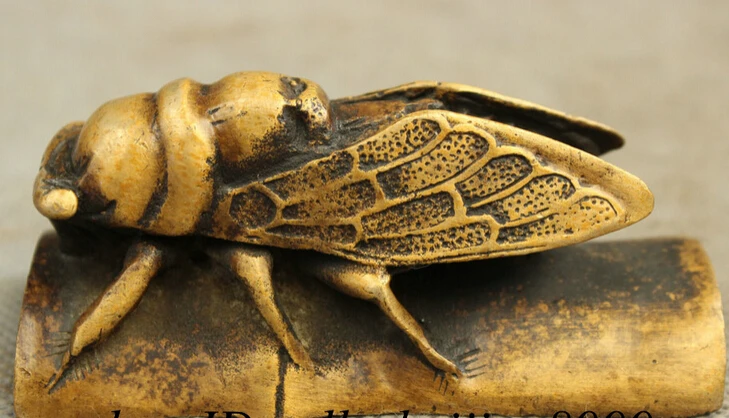 

JP S62 Folk Chinese Bronze Sculpture FengShui Animals Insect Spittor Fly Cicada Statue Discount 35%