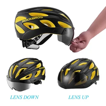 

ROCKBROS Integrally-Molded Road Cycling Helmet Ultralight Magnetic Goggles Colorful MTB Downhill Bike Helmet Road Bicycle Helmet