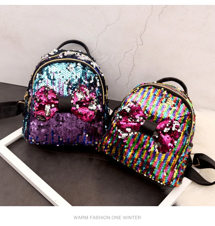 Mochilas Mujer 2019 Новые разноцветные блестки Для женщин рюкзак женский сумки на плечо милые рюкзаки с бантиками для рюкзак для девочек-подростков