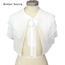 Настоящее элегантное Многоярусное шифоновое свадебное болеро de renda с галстуками Свадебная шаль обертывания Capelets blancas Свадебные аксессуары B16