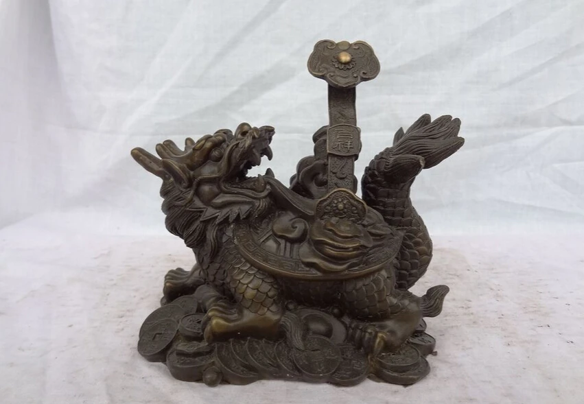 

song voge gem S4852 China Pure Bronze FengShui Wealth Coin BiXie RuYi Dragon Turtle Tortoise Statue