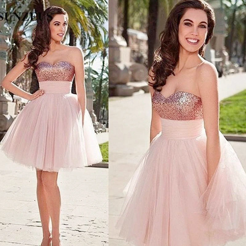 realeza Sotavento pedazo Vestidos Elegantes de lentejuelas para graduación, ropa de tul sin mangas  por encima de la rodilla, elegantes, color rosa dorado, para Homecoming y  graduación|Vestidos de graduación| - AliExpress