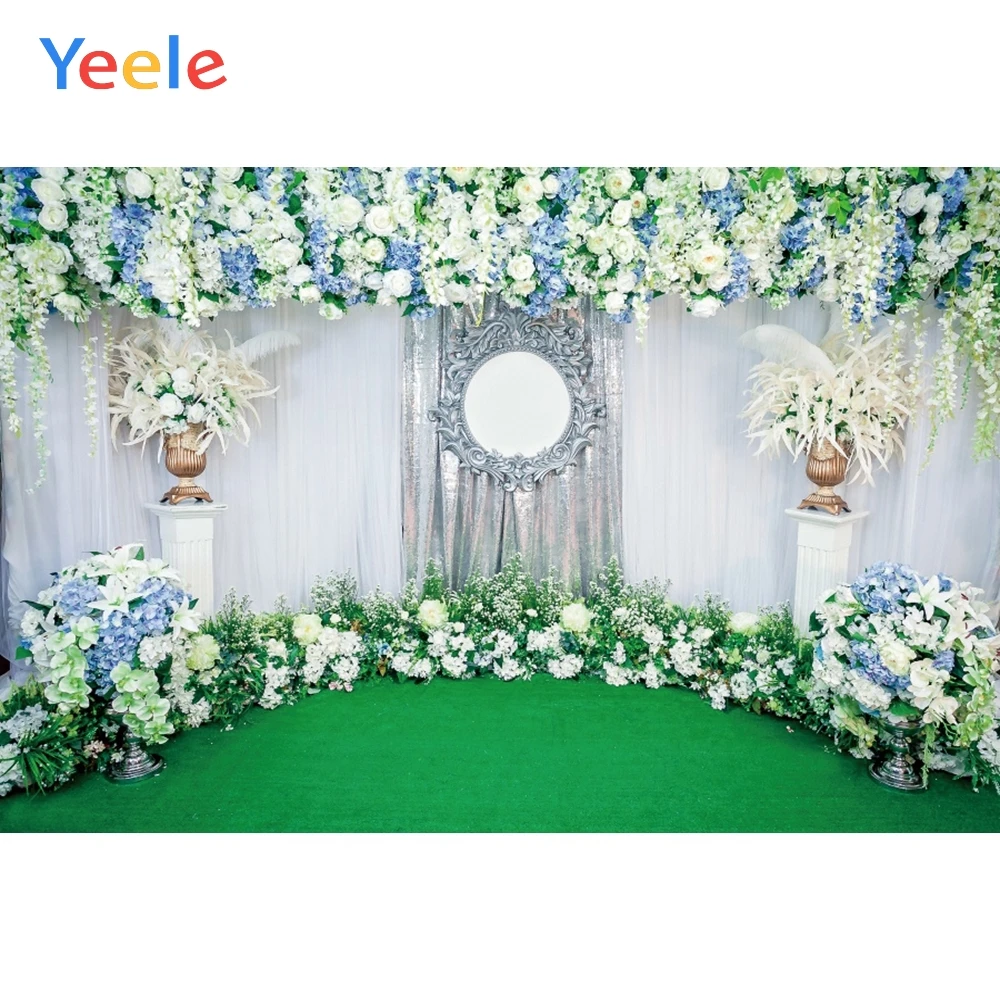

Yeele Flowers Curtain Grassland Mirror Wedding Love Photography Backgrounds Customized Photographic Backdrops for Photo Studio