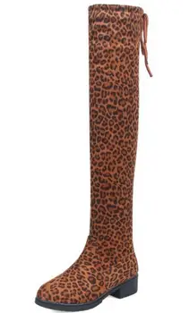 

Zapatos Mujer Ladies Vintage Shoes Women Chaussure Femme Woman Chunky Mid Med Heels Winter Over The Knee Lace Up Boots XZ181216