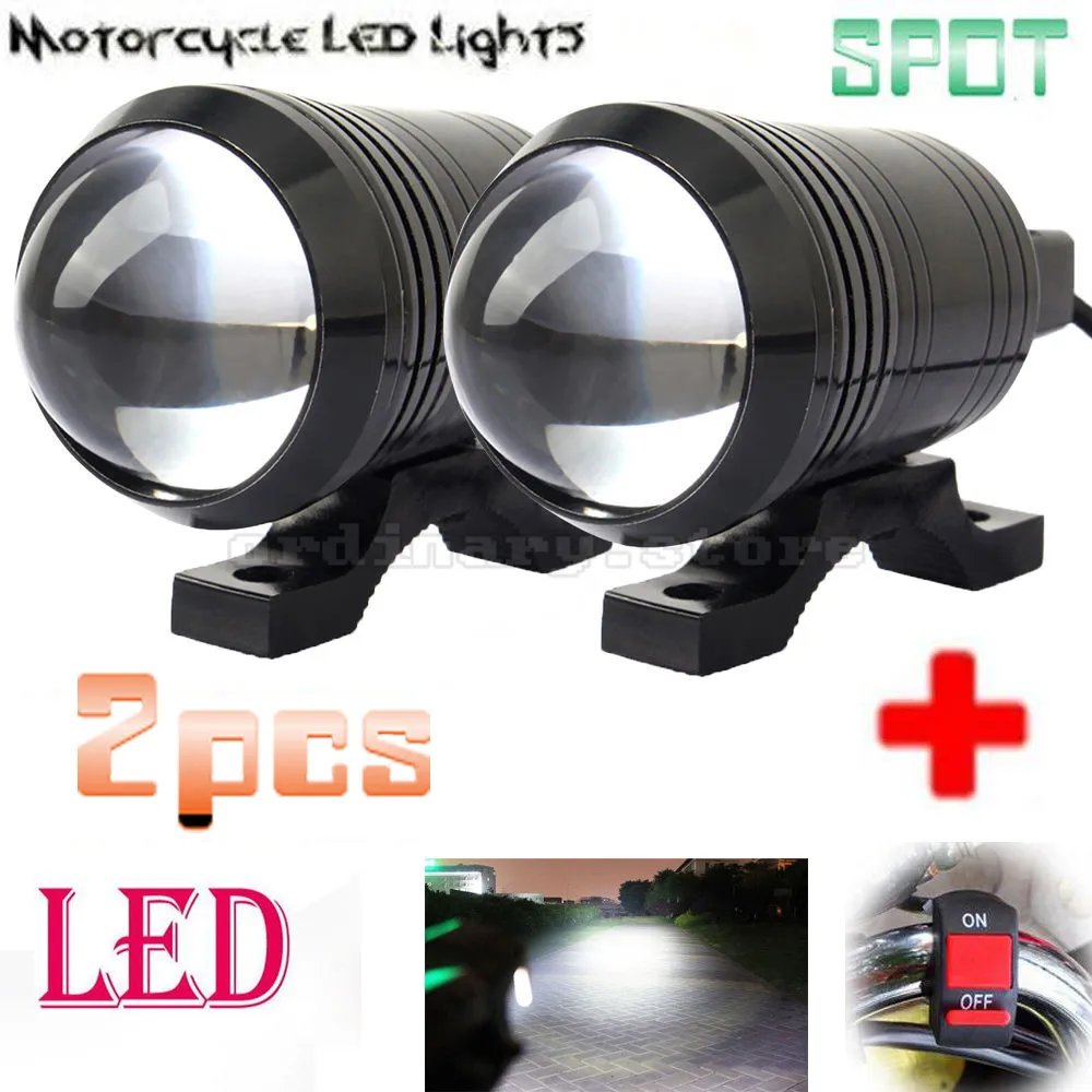 

2pcs Universal U1 Fisheye Lens LED 12W Motorcycle Light Headlight Driving Fog Spot Night Work Lamp + Switch