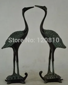 

Rare Collectibles Old Decorated Handwork Copper Carving Pair Crane Statue