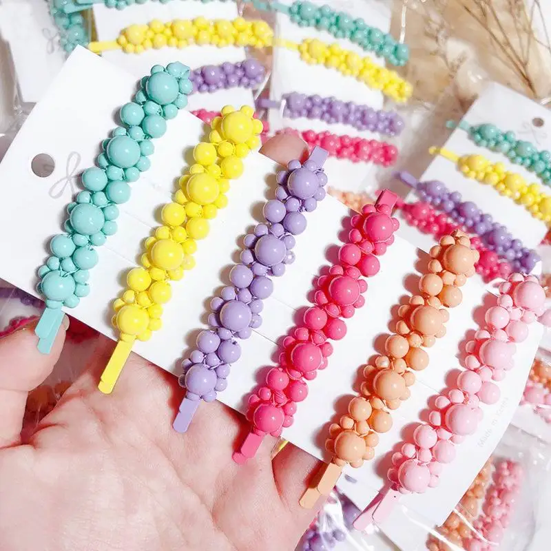 

2019 New Korea Fashion Spray Paint Imitation Pearl Flower Long Barrettes For Women Hair Accessories Hairpins Colorful Hair Clips