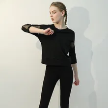 ESHINES женские спортивные черные топы для йоги Футболки для йоги три четверти топы Спортивные Фитнес-Спорт футболки спортивная одежда для йоги