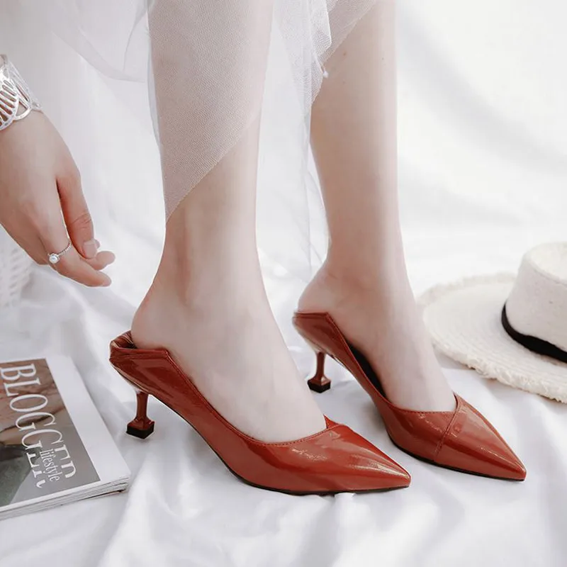 

Pumps Women Shoes High Heels 6cm Kitten Heels Black Apricot Caramel Fashion Ladies Party Shoes Office Sexy Patent Leather Shoes