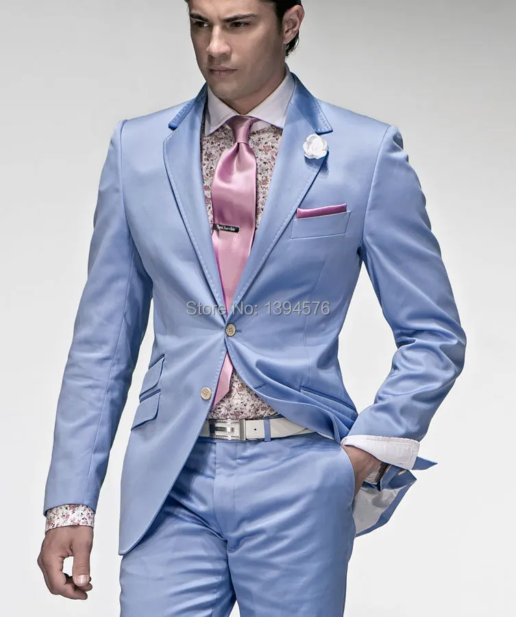 76 New Design Tow button Light Blue   Groom Tuxedos   Men Wedding Suits Best man Suits (Jacket Pants Tie Vest).jpg