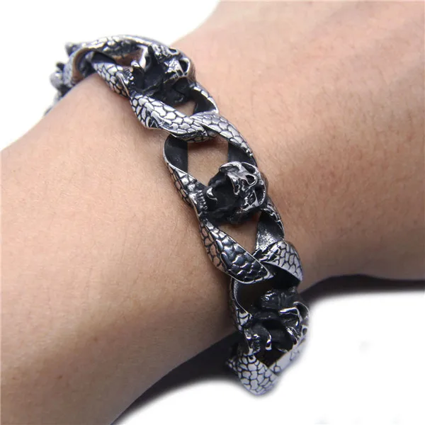 

21.5cm Popular Month Open Skull Bracelet 316L Stainless Steel Band Party Style Men Evil Skull Bracelet Chains