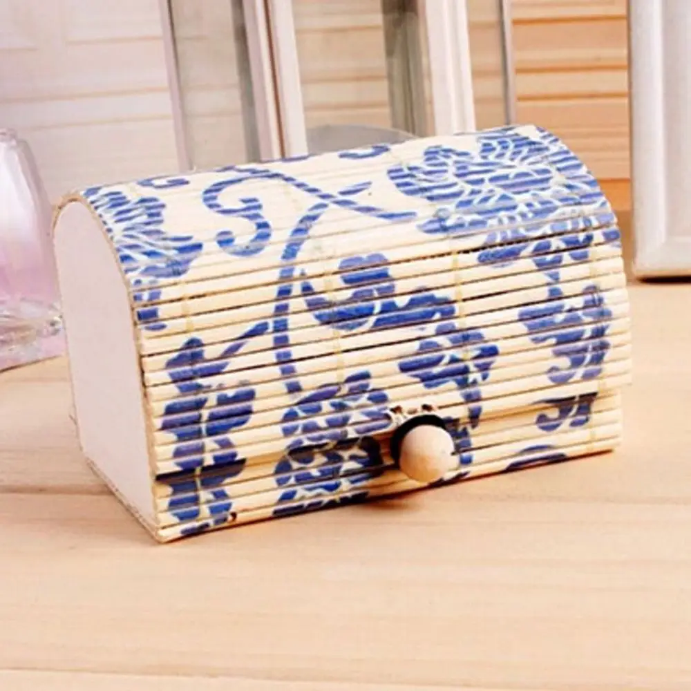 

Cute Bamboo Wooden Jewelry Box Peony Flower Patterns Ring Jewelry Case Storage Organizer Box