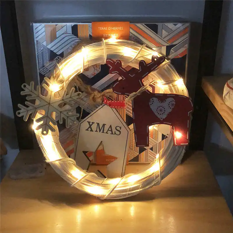 DIY Rattan Wreath String Lights Lamp Christmas Door Wall Decor With 20 LED Beads #2o24 (19)
